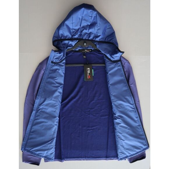 RLX Ralph Lauren Men's Sz L Blue Full Zip Hooded Wool Blend Golf Jacket - Picture 14 of 14